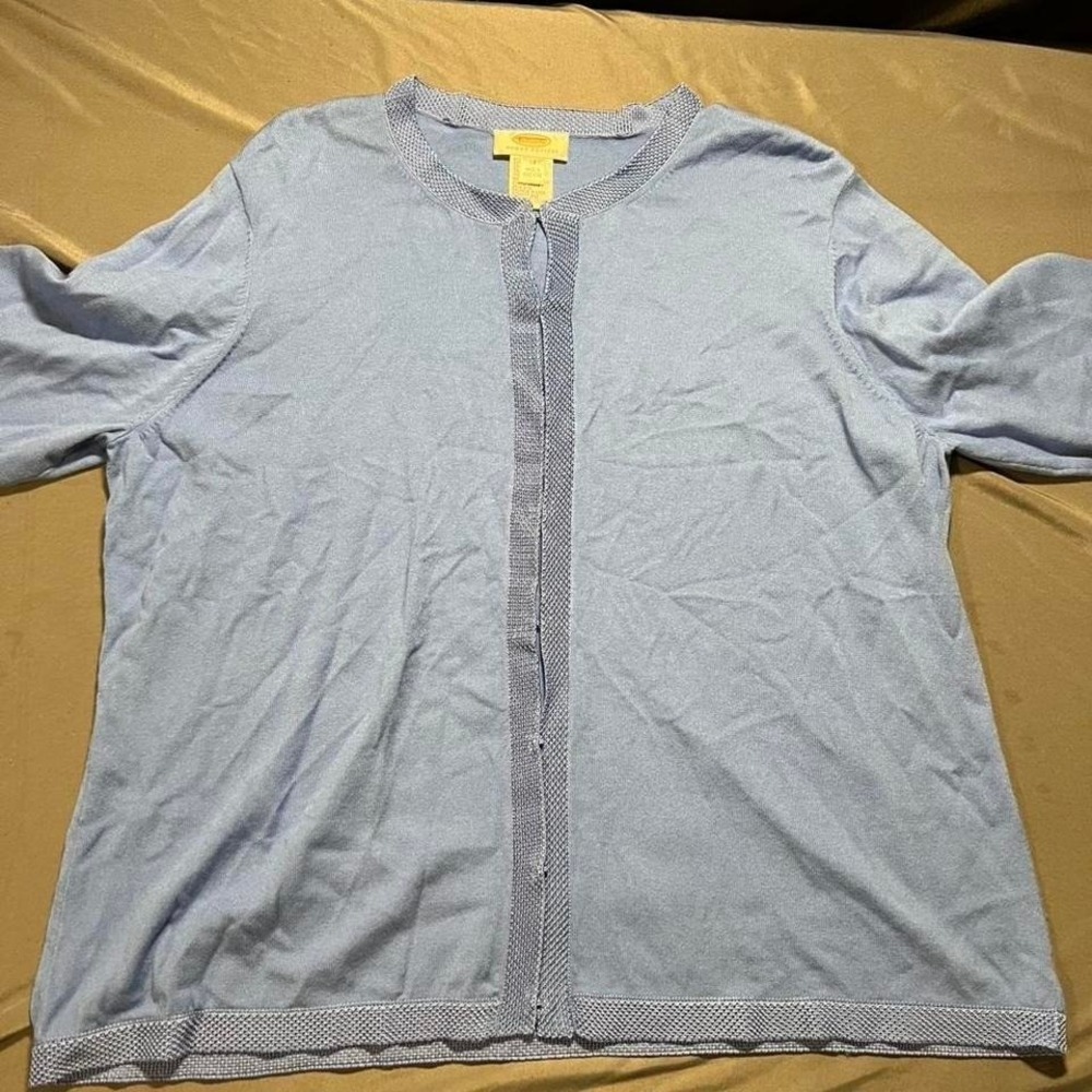 Talbots Woman Petites 1X Cardigan Sweater Set Light Blue Viscose Blend 2โ Piece